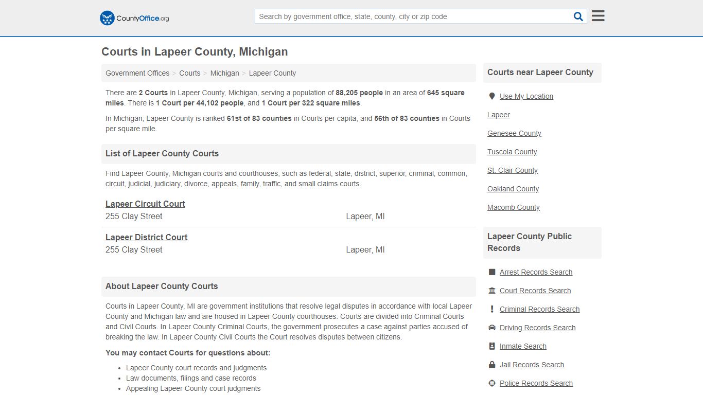 Courts - Lapeer County, MI (Court Records & Calendars)
