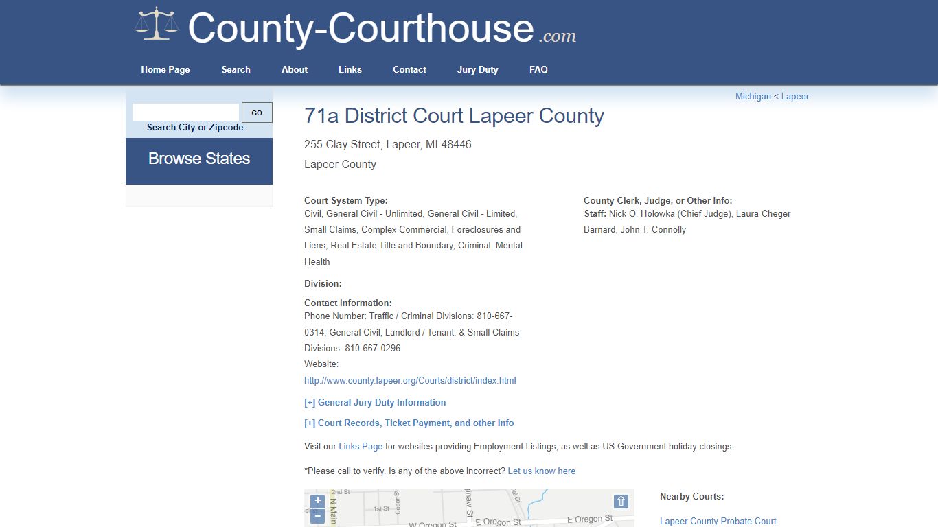 71a District Court Lapeer County in Lapeer, MI - Court Information